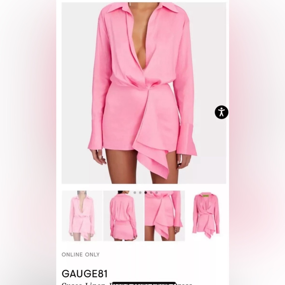 NWT Gauge81 Women's Fuchsia Cusco Linen Blend Mini Shirt Dress